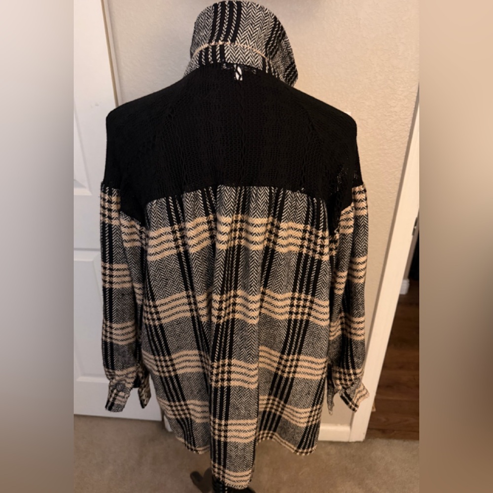 white birch Black and Cream boho style Plaid Button-Down Shirt Jacket - Picture 2 of 10